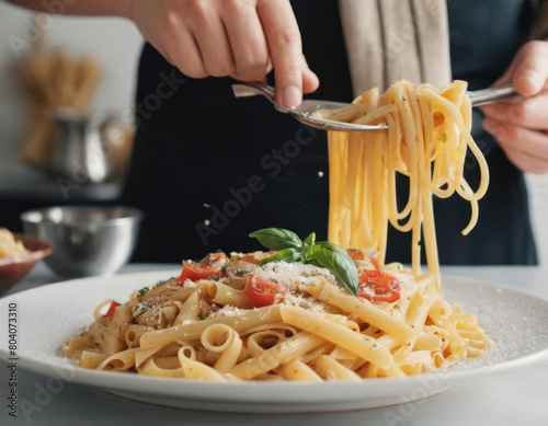Un inno alla cucina italiana: il piatto di pasta esprime il meglio delle tradizioni culinarie del Bel Paese. photo
