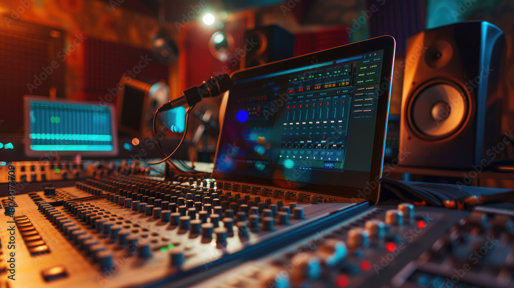 Close-Up of Mixer and Equalizer on Music Studio Control Desk Close-Up of Mixer and Equalizer on Music Studio Control Desk