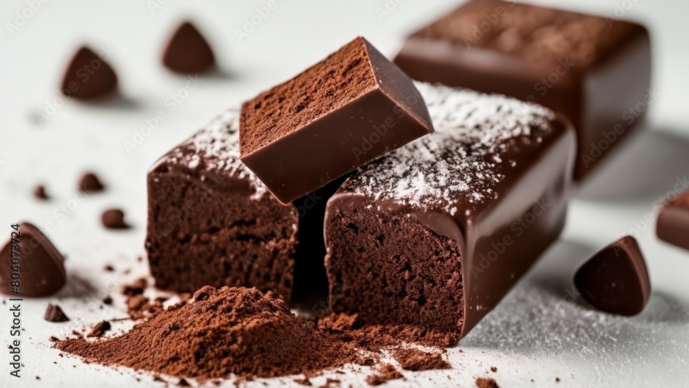 Deliciously indulgent chocolate cake with powdered sugar Deliciously indulgent chocolate cake with powdered sugar