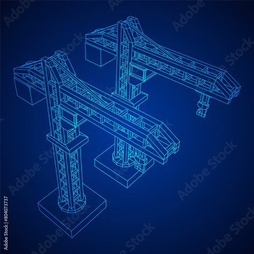 Construction crane tower. Building industrial concept. Wireframe low poly mesh vector illustration.