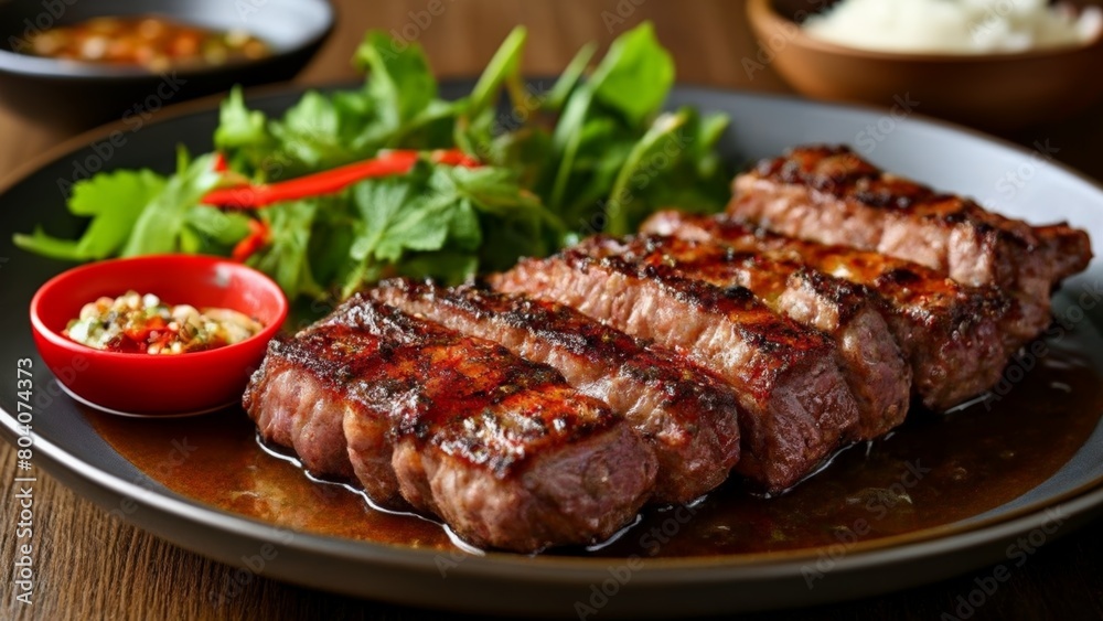 Deliciously grilled steak ready to be savored Deliciously grilled steak ready to be savored