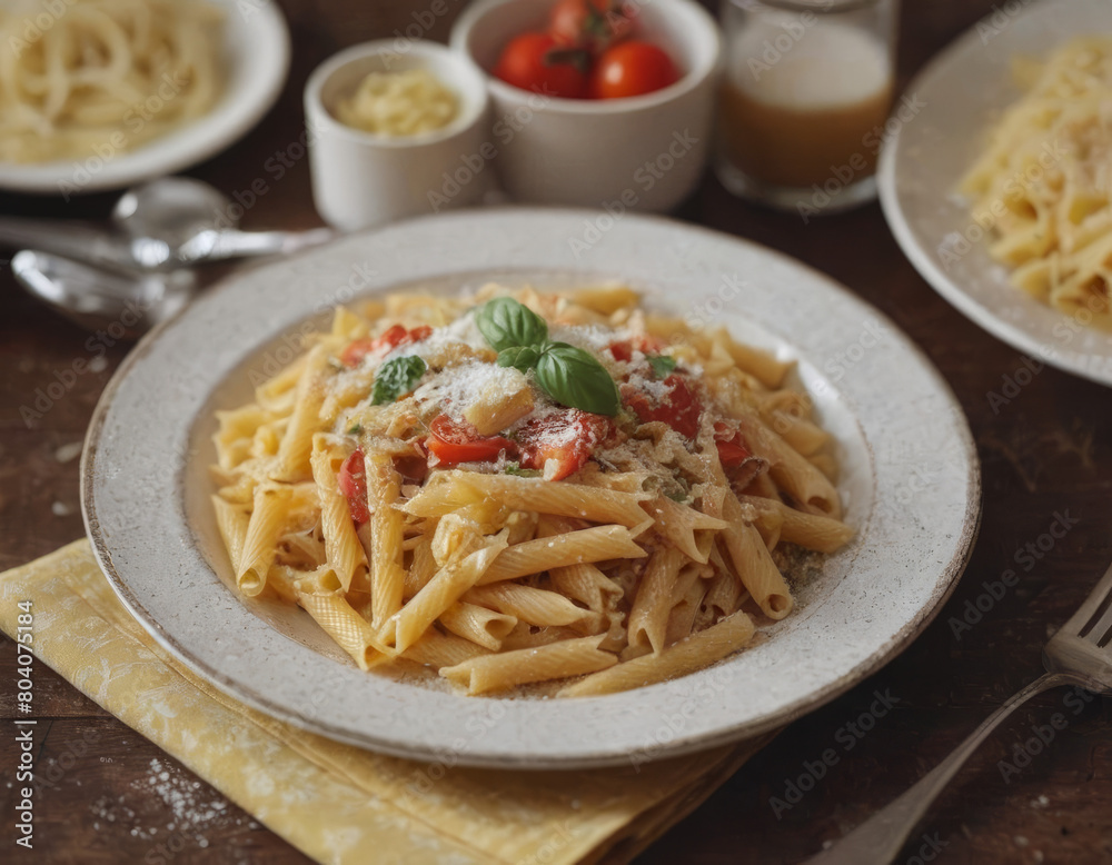 Un tripudio di sapori italiani: il piatto di pasta si distingue per la sua semplicità ed eleganza culinaria. Un tripudio di sapori italiani: il piatto di pasta si distingue per la sua semplicità ed eleganza culinaria.