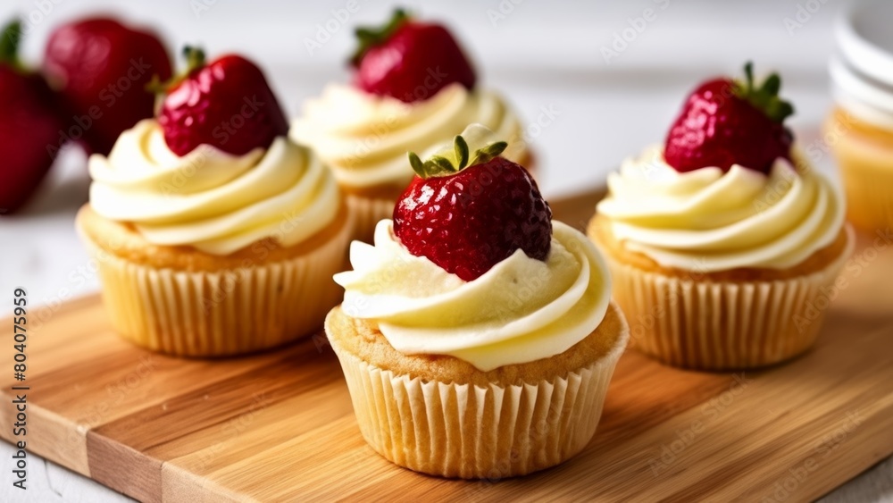 Deliciously sweet strawberry cupcakes ready to be enjoyed Deliciously sweet strawberry cupcakes ready to be enjoyed