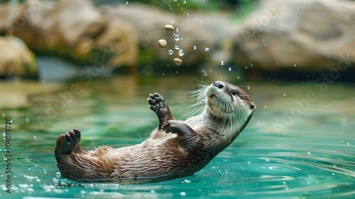 A brown otter is swimming in a body of water photo