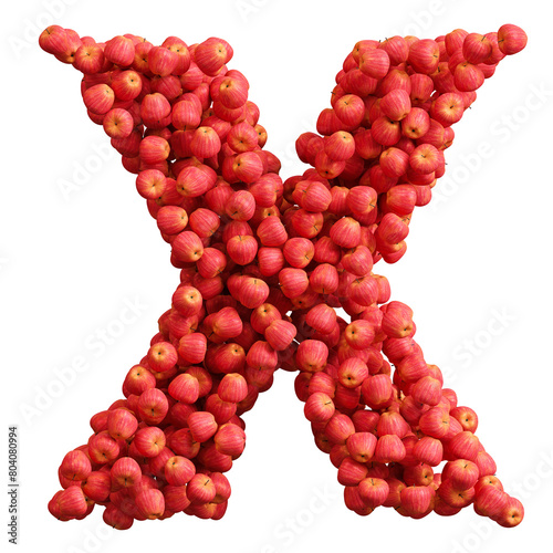 Alphabet made of red apples, letter x 