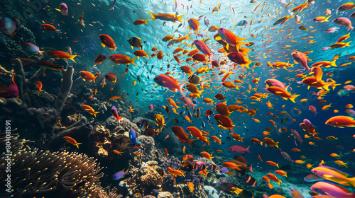 A school of fish swimming in the ocean photo