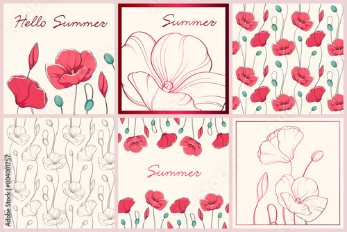 Vector background of elegant poppies for wedding invitations, menus, sales, holiday posters. Bright banners, posters, cover design templates, wallpapers for social networks with summer flowers.
