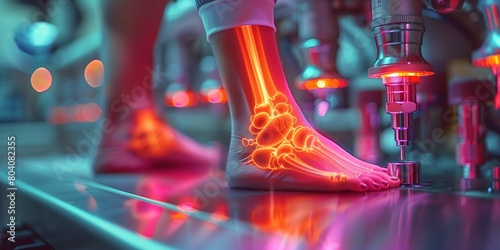 a knee receiving advanced laser therapy in a bright and modern chiropractic clinic, conveying the promise of pain relief and mobility restoration photo
