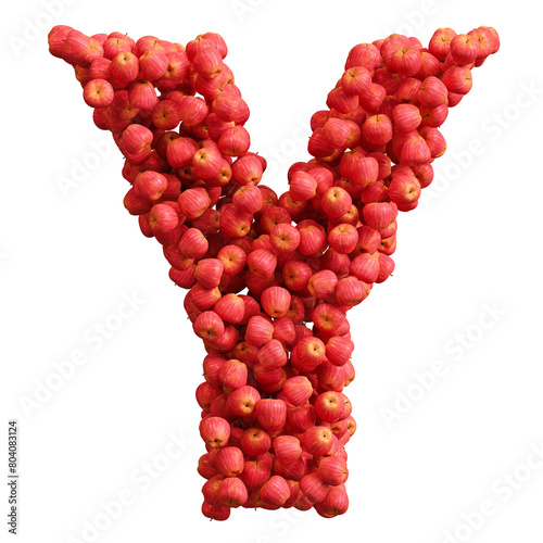 Alphabet made of red apples, letter y