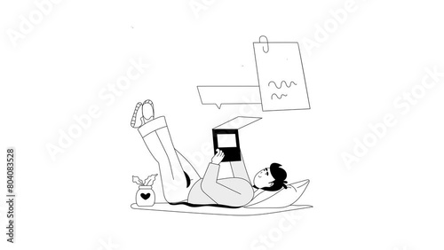 Remote Job Illustration Set. Animated scene. Millennial work style, freedom, digital nomad.