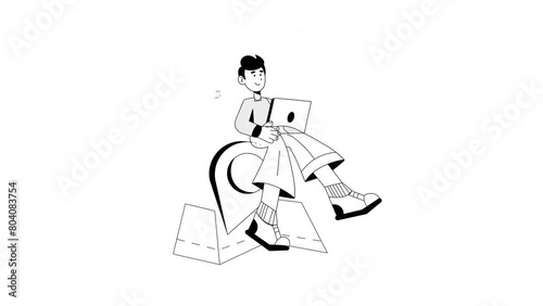 Remote Job Illustration Set. Animated scene. Millennial work style, freedom, digital nomad.