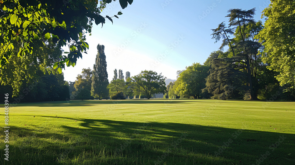 Beautiful green lawn in park on sunny day