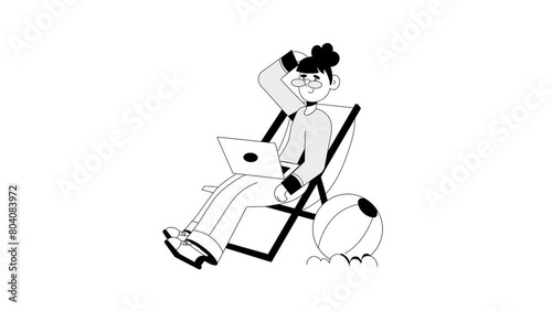Remote Job Illustration Set. Animated scene. Millennial work style, freedom, digital nomad.