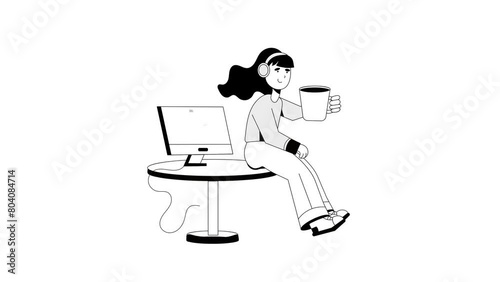 Remote Job Illustration Set. Animated scene. Millennial work style, freedom, digital nomad.