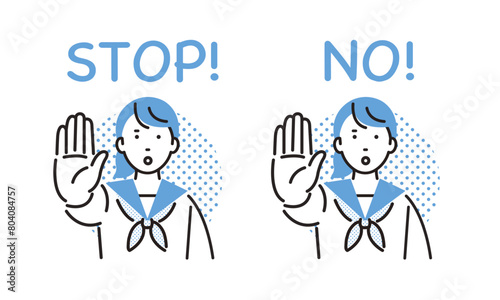 STOP!手を前に突き出す中学生の女の子