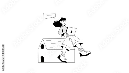 Remote Job Illustration Set. Animated scene. Millennial work style, freedom, digital nomad.