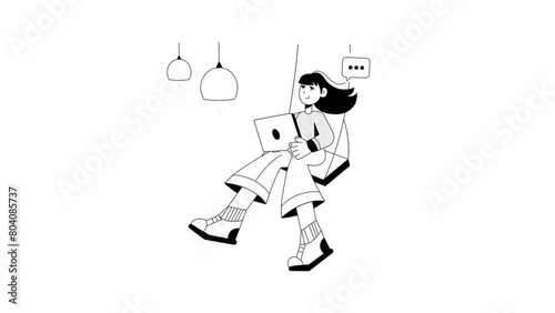 Remote Job Illustration Set. Animated scene. Millennial work style, freedom, digital nomad.