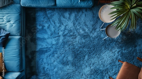 Top view of blue carpet in living room background