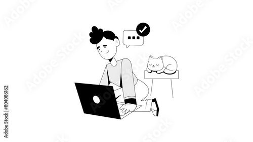 Remote Job Illustration Set. Animated scene. Millennial work style, freedom, digital nomad.