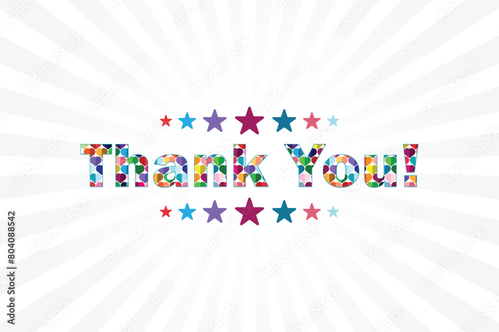  Thank you card with colorful stars on white background. Thank you message for card, presentation, business. Expressing gratitude, acknowledgment and appreciation