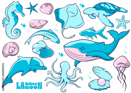 drawing set of sea animals