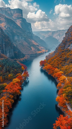 Aerial photography of autumn scenery in the Huachuan section of the Songhua River photo