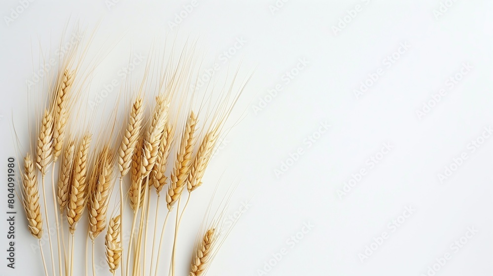Wheat spikelets on a light background. Harvest festival. Harvesting in autumn. Still life, a composition of plants. Agricultural industry. A natural product. Wheat spikelets on a light background. Harvest festival. Harvesting in autumn. Still life, a composition of plants. Agricultural industry. A natural product.