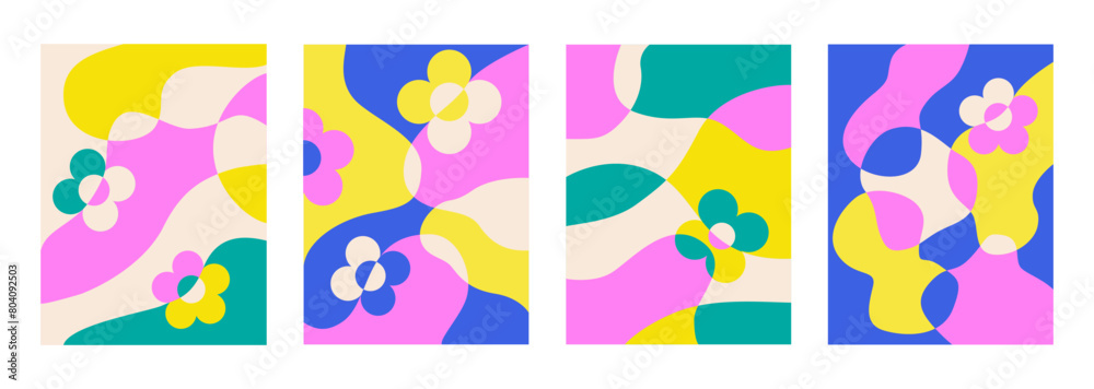 Fototapeta premium Abstract summer overlay layout set. Floral and liquid shapes. Modern promo cards, posters, covers, flyers, banners. Juicy background and backdrop template. 