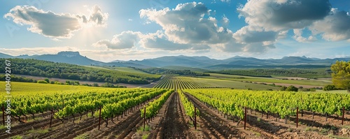 Landscape with vineyards in spring in the designation of origin area of Ribera del Duero wines in Spain