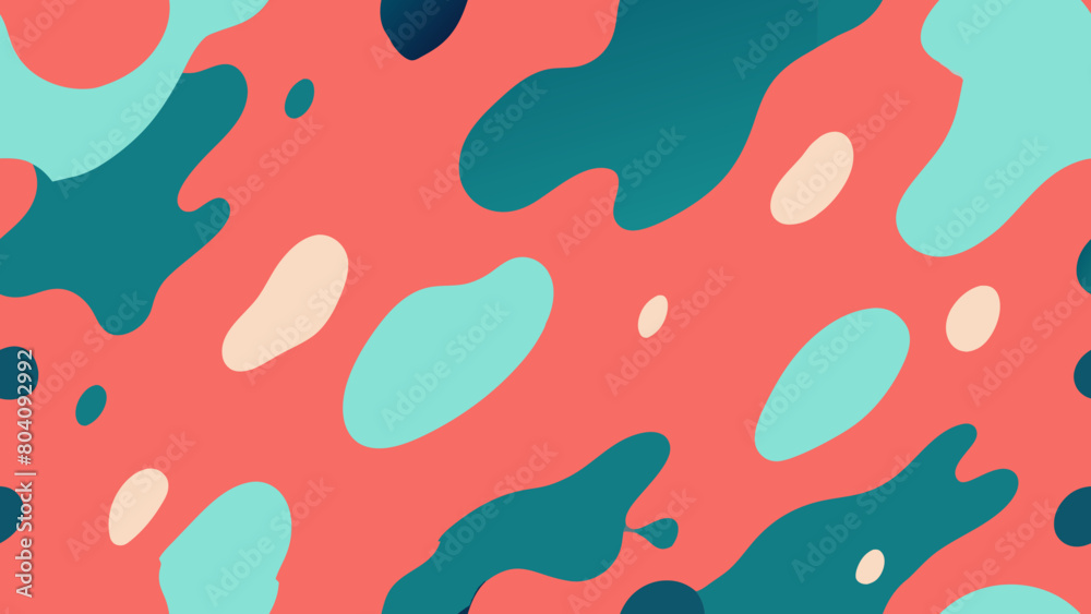 Abstract organic shapes in teal and beige on a coral background. Contemporary design concept. Abstract organic shapes in teal and beige on a coral background. Contemporary design concept.