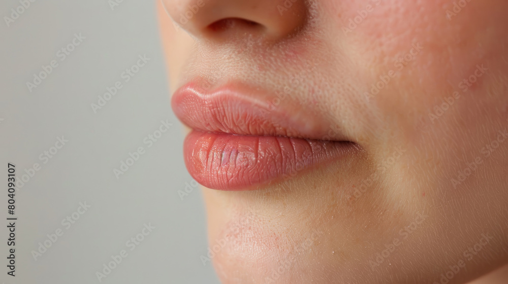 Plumped lips after cosmetic procedure to enhance their appearance and beauty. Plumped lips after cosmetic procedure to enhance their appearance and beauty.