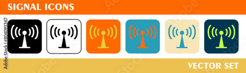 Signal icons set. 6 style icons with various colors. For sign, symbol, web design or web graphics. 