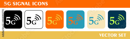 5G signal icons set. 6 style icons with various colors. For sign, symbol, web design or web graphics. 
