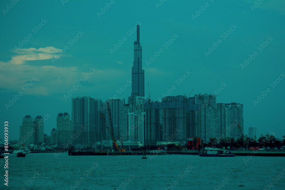 Obraz premium the street is full of regulations and laws for people living in the city. the city is hotter when the dawn is coming, Aerial view of illuminated cityscape at night,building forest night, Skyscrapers i