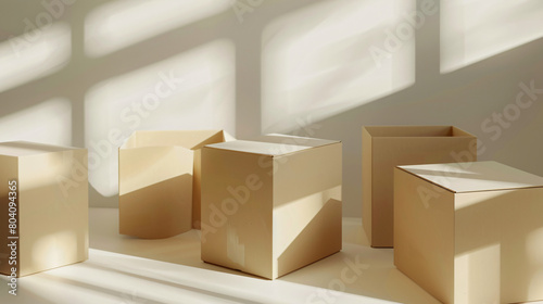 Blank cardboard boxes on light background