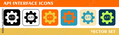 API interface icons set. 6 style icons with various colors. For sign, symbol, web design or web graphi photo