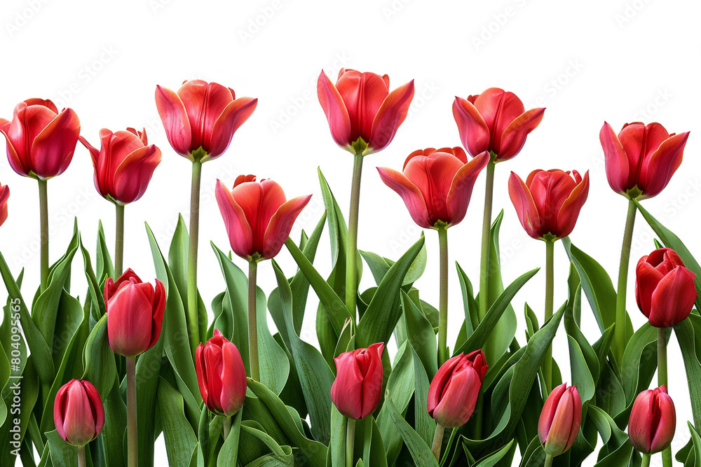Red Tulip Flowers, Isolated on a White Background 