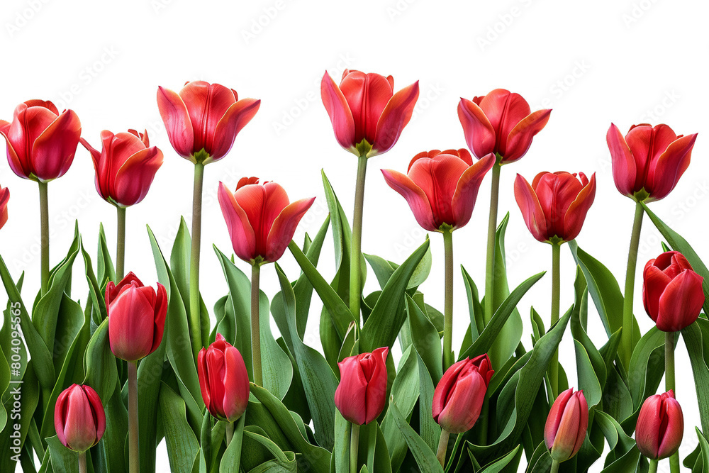 Fototapeta premium Red Tulip Flowers, Isolated on a White Background 