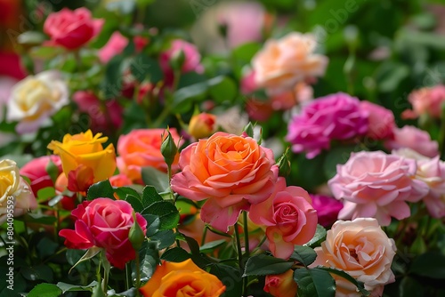 Miniature rose garden with a variety of colorful blooms.
