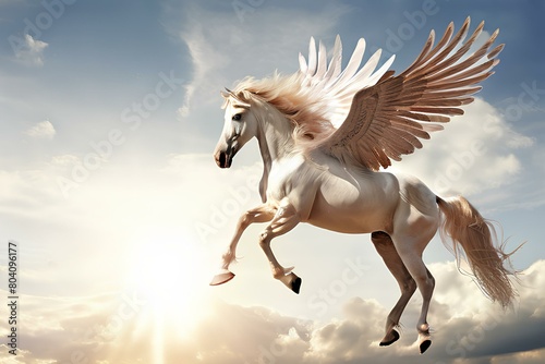 A pegasus flying in sky poster with copy space.