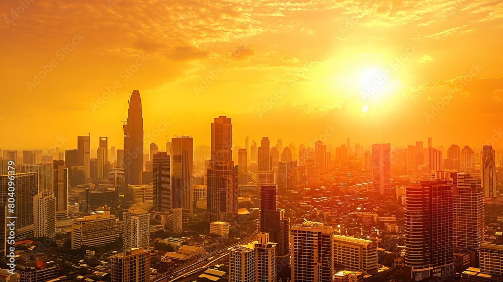 Fototapeta premium A beautiful sunset over a busy city.