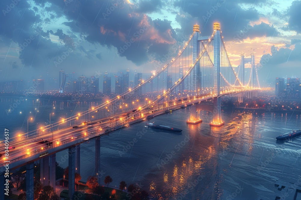 Fototapeta premium Etherbridge: A Futuristic Span with Illuminated Tendrils