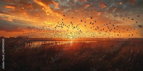 Sunset Migratory Flight of Dunlin Waders at Snettisham photo