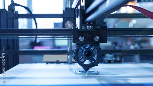 Close-up of a 3D printer creating components for renewable energy systems, focusing on innovative manufacturing in energy technology.