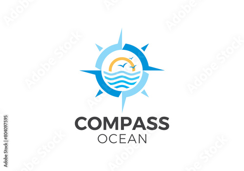 tour and travel logo. compass with sea icon vector design