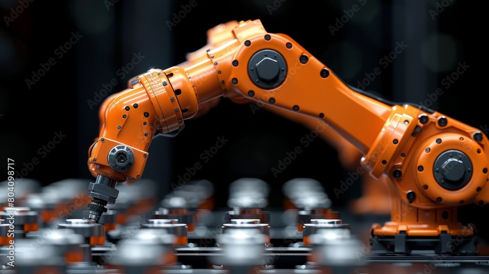 State of the art high precision robotic arms in fully automated modern factory assembly line
