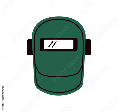 Welders protective helmet. Safety metal mask, face and head shield. Welding PPE for industrial worker. Facial protection equipment. Flat graphic vector illustration isolated on white background