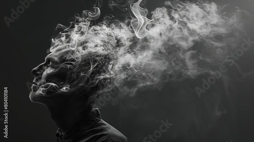 Smoke comes out of the man's head