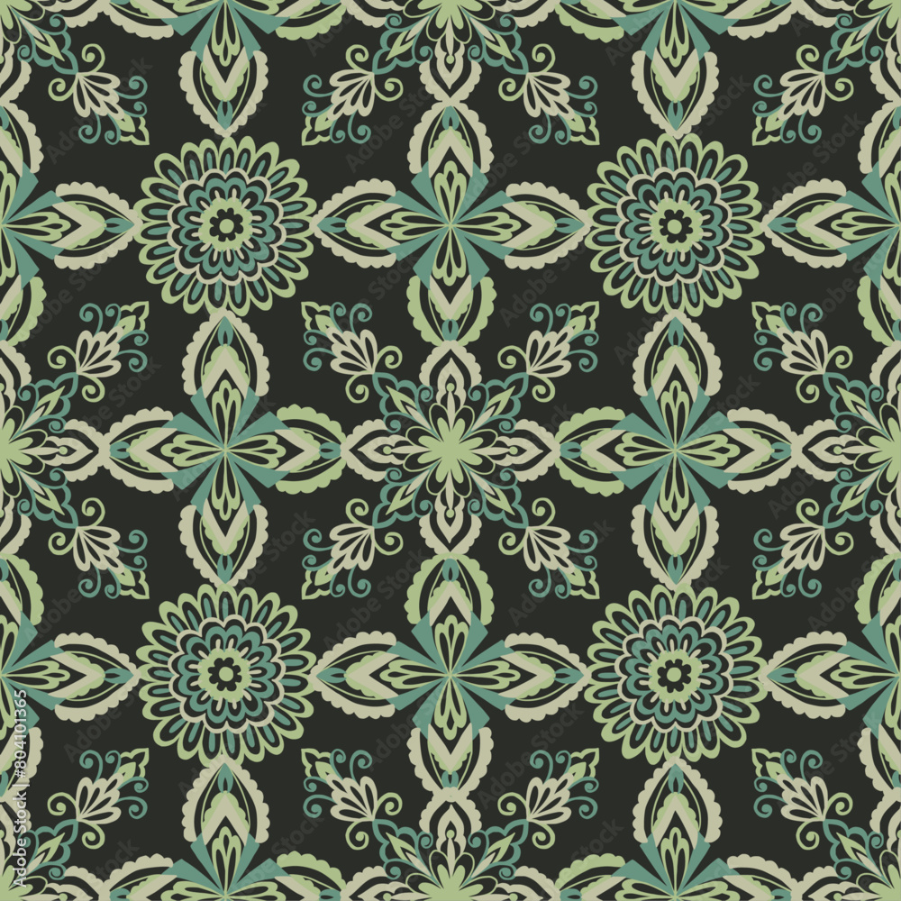 Fototapeta premium Green geometrical tile vintage style pattern