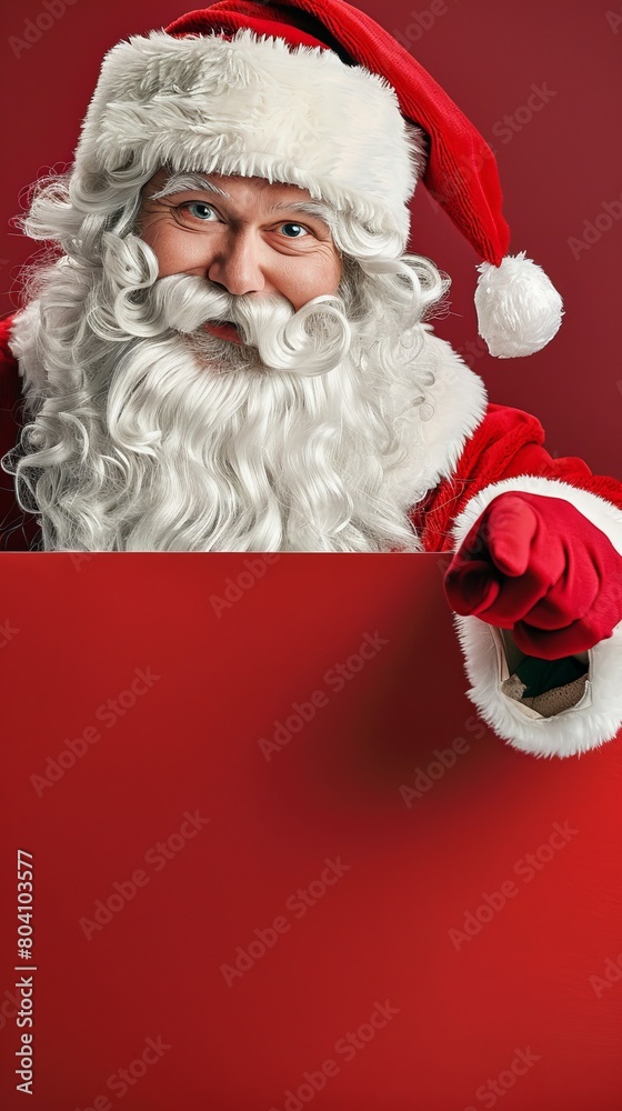 Naklejka premium Santa holding a cardboard with copy space